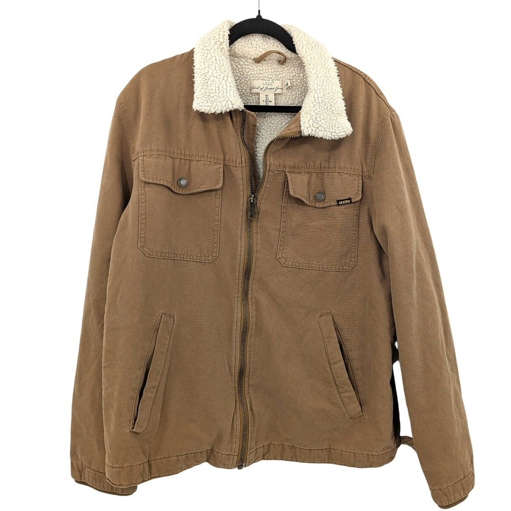 Sherpa Lined Jacket Canvas‎ Chore Coat Barn Workwear Brown Cotton Men's L